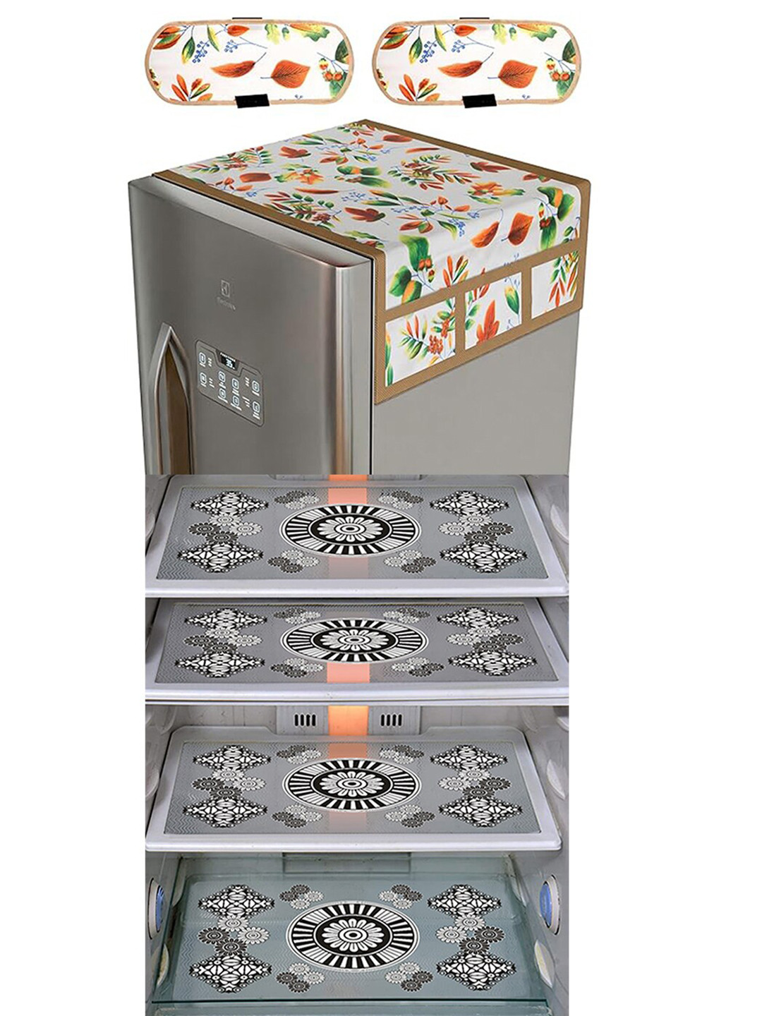 Dakshya Industries 7 Pieces Green & Transparent Printed Refrigerator Appliance Covers