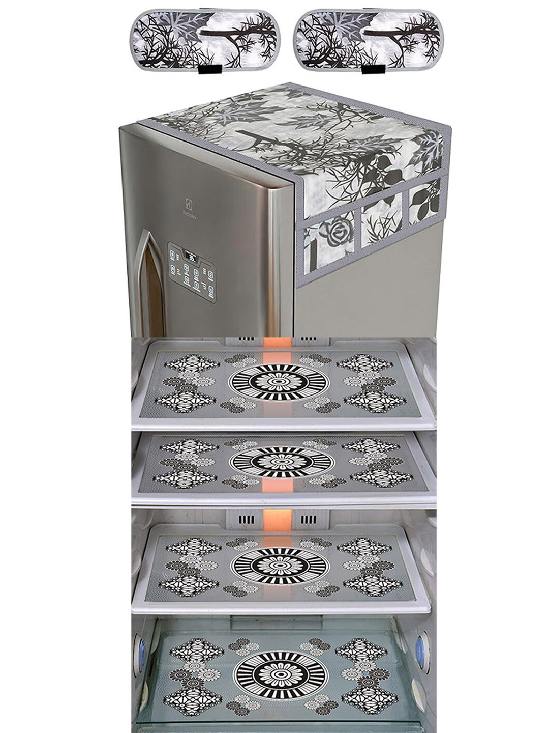 Dakshya Industries Transparent & Black 6 Pieces Printed Refrigerator Appliance Covers