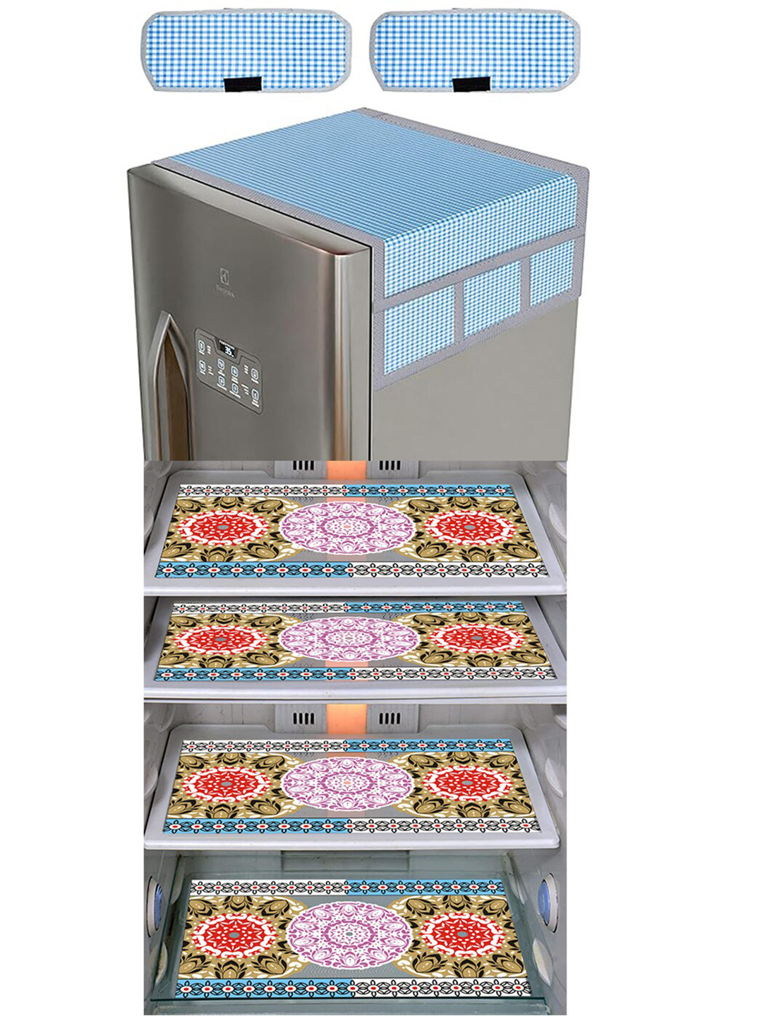 Dakshya Industries Pink & Blue 7 Pieces Printed Refrigerator Appliance Covers
