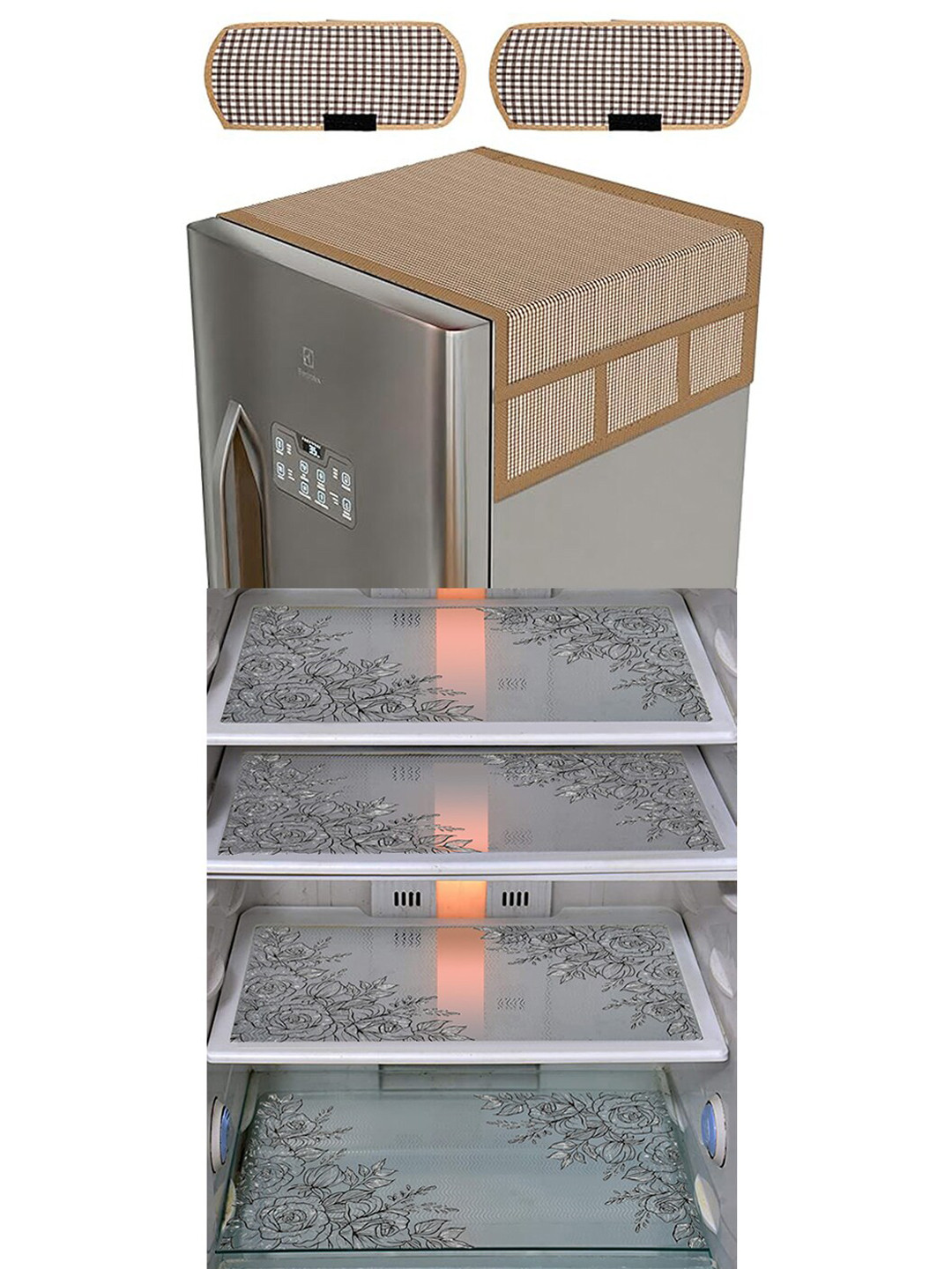Dakshya Industries Transparent & Beige 7 Pieces Printed Refrigerator Appliance Covers