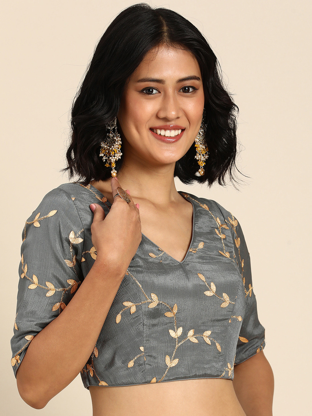 Ethnovog Embroidered Gotta Patti Chinon Saree Blouse
