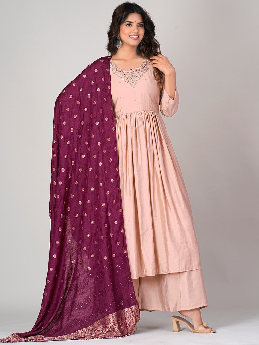 DARIAN Embroidered Regular Thread Work Anarkali Kurta With Palazzos & Dupatta
