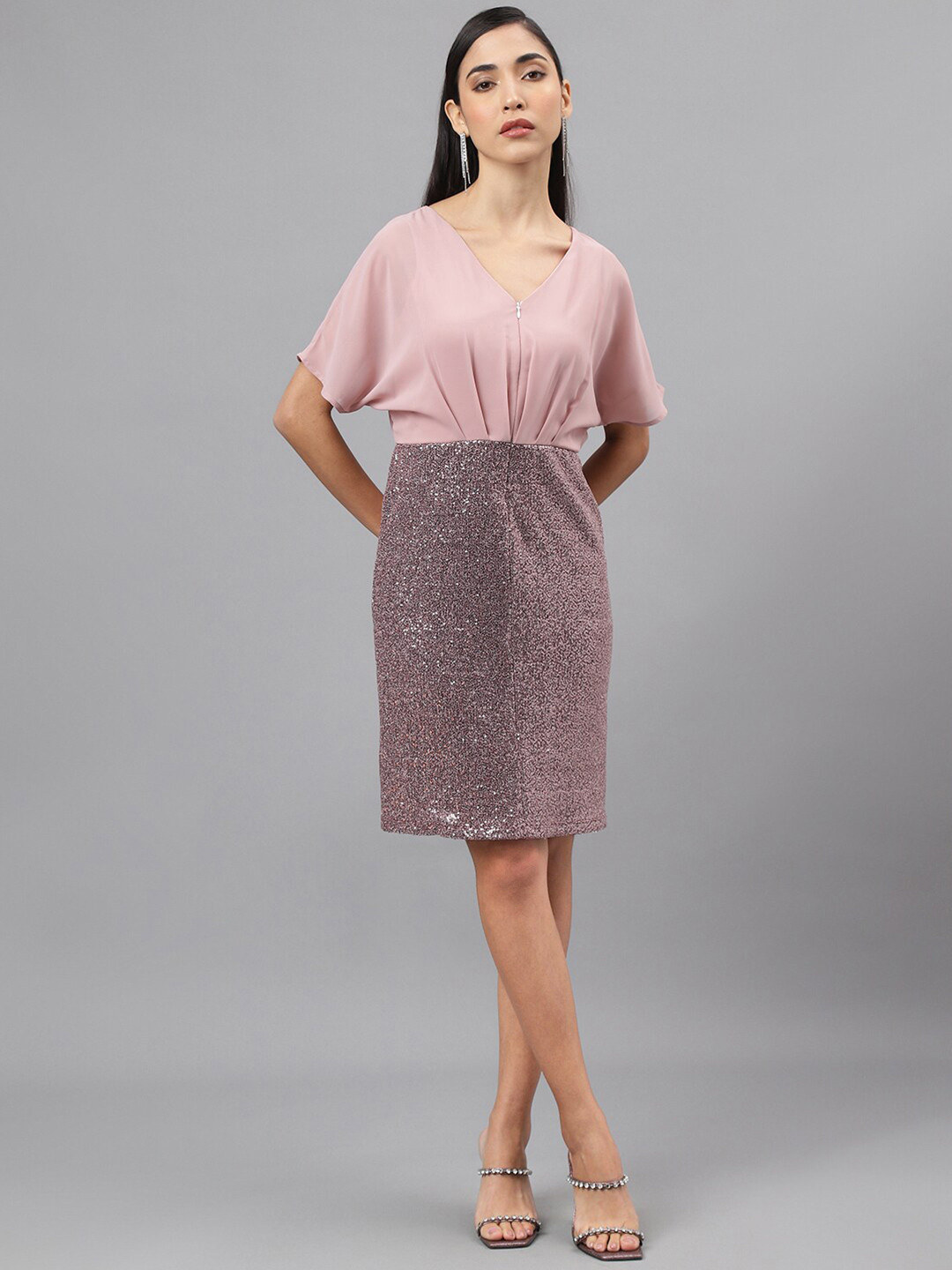 Latin Quarters V-Neck Pleated Sheath Dress