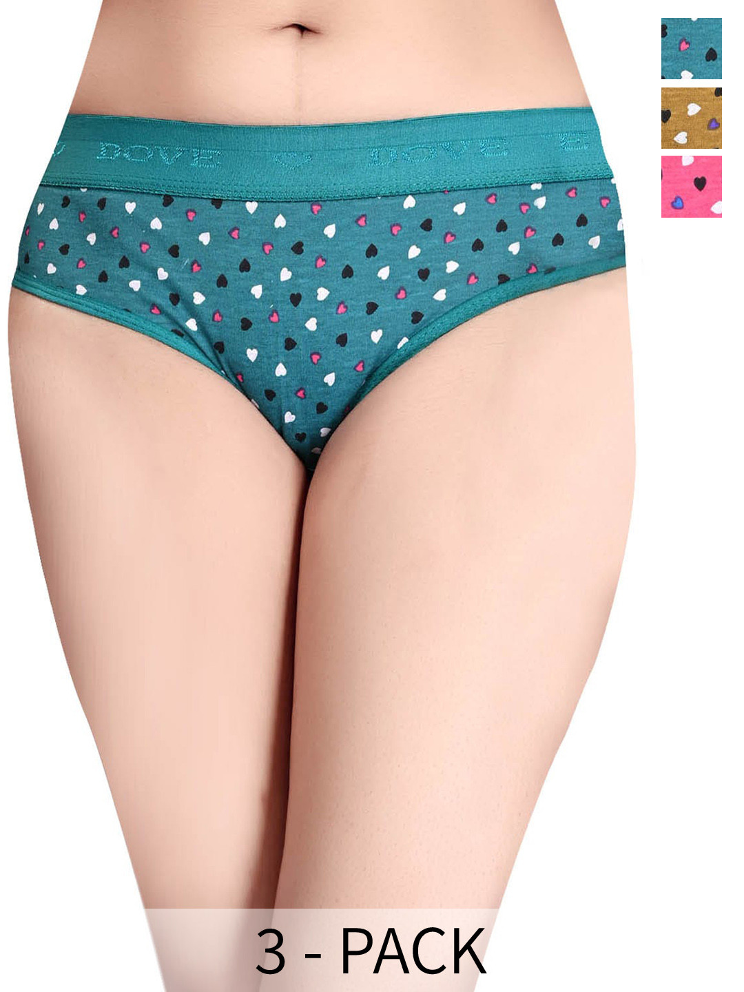 FiveFlag Women Pack Of 3 Heart Printed Cotton Hipster Briefs