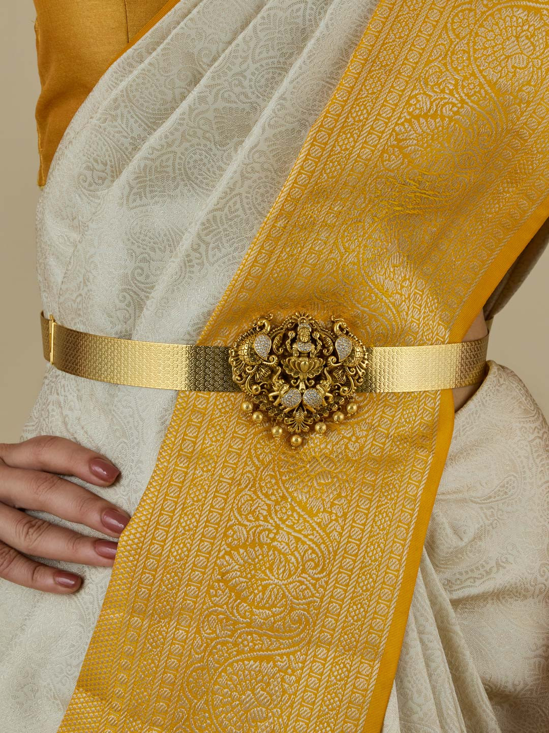Kushal's Fashion Jewellery Gold-Plated Stone-Studded & Beaded Antique Waist Chain
