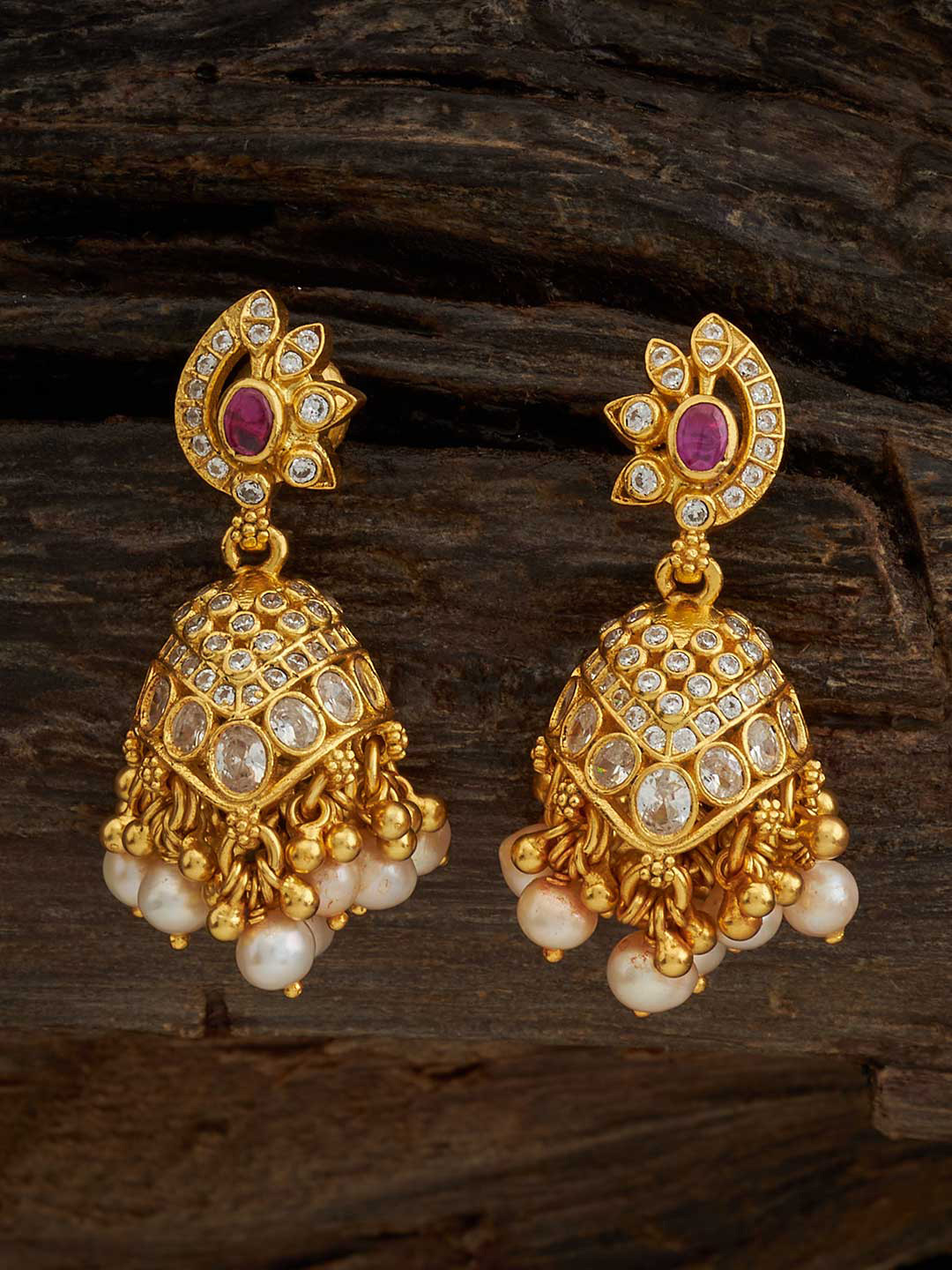 Kushal's Fashion Jewellery Gold Plated 92.5 Pure Silver Dome Shaped Jhumkas
