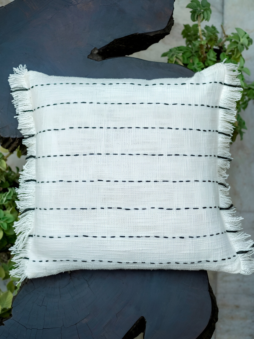 ABSTRACT INDIA Plan Embroidered Cotton Square Cushion Covers - 17.7 x 17.7 In