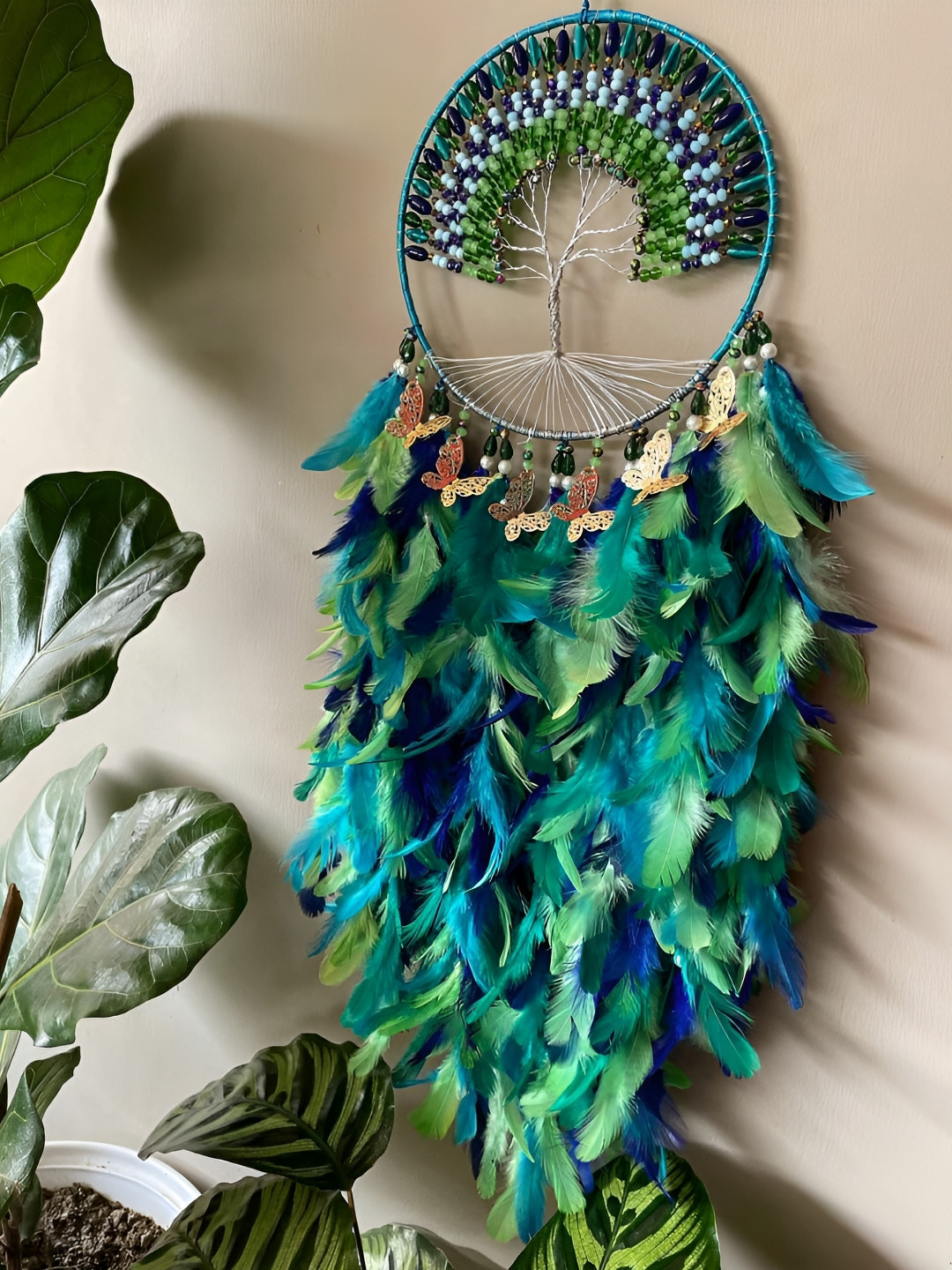 UVID ART AND CRAFT SUPPLIES Blue & Green Feathers Hanging Windchimes