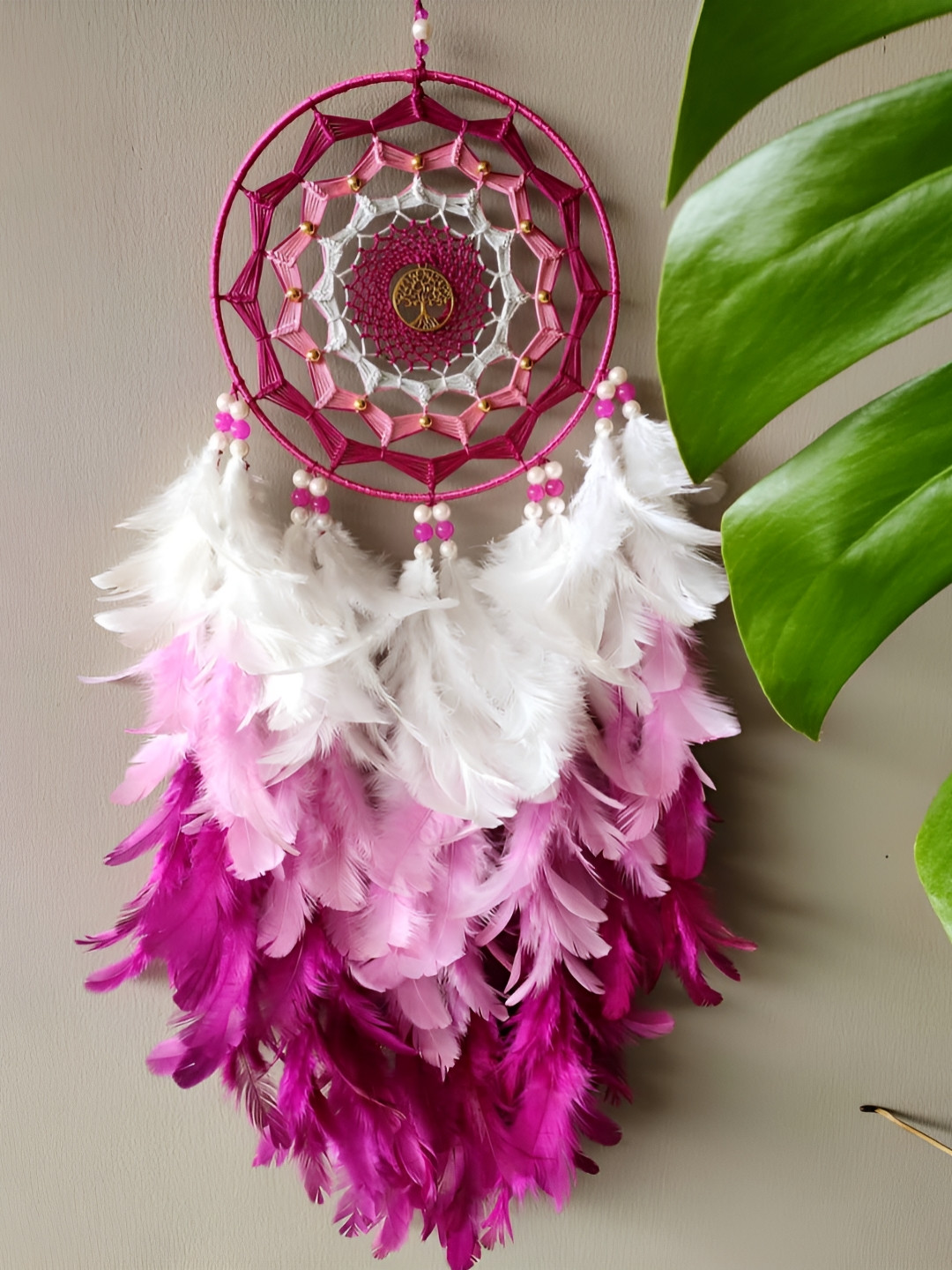 UVID ART AND CRAFT SUPPLIES Pink & White Feathers Hanging Windchimes