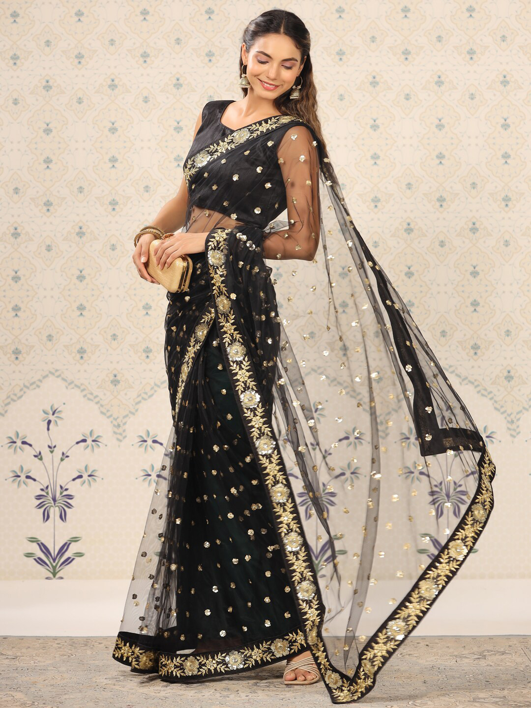 Ode by House of Pataudi Embellished Sequinned Supernet Saree