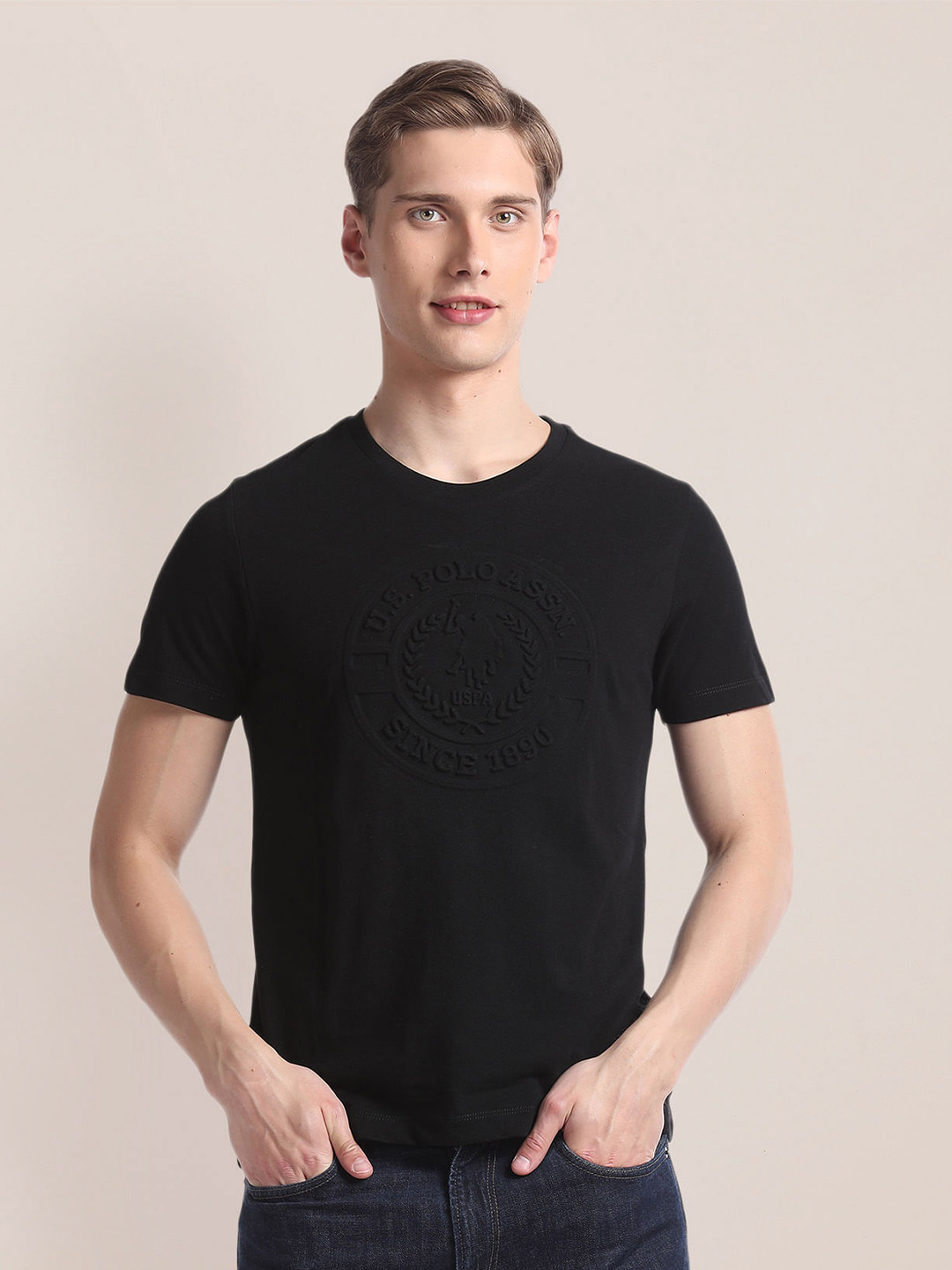 U.S. Polo Assn. Logo Embossed Round Neck Slim Fit T-shirt
