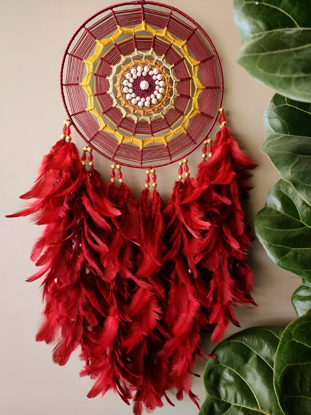 UVID ART AND CRAFT SUPPLIES Red & Yellow Feathers Hanging Windchimes