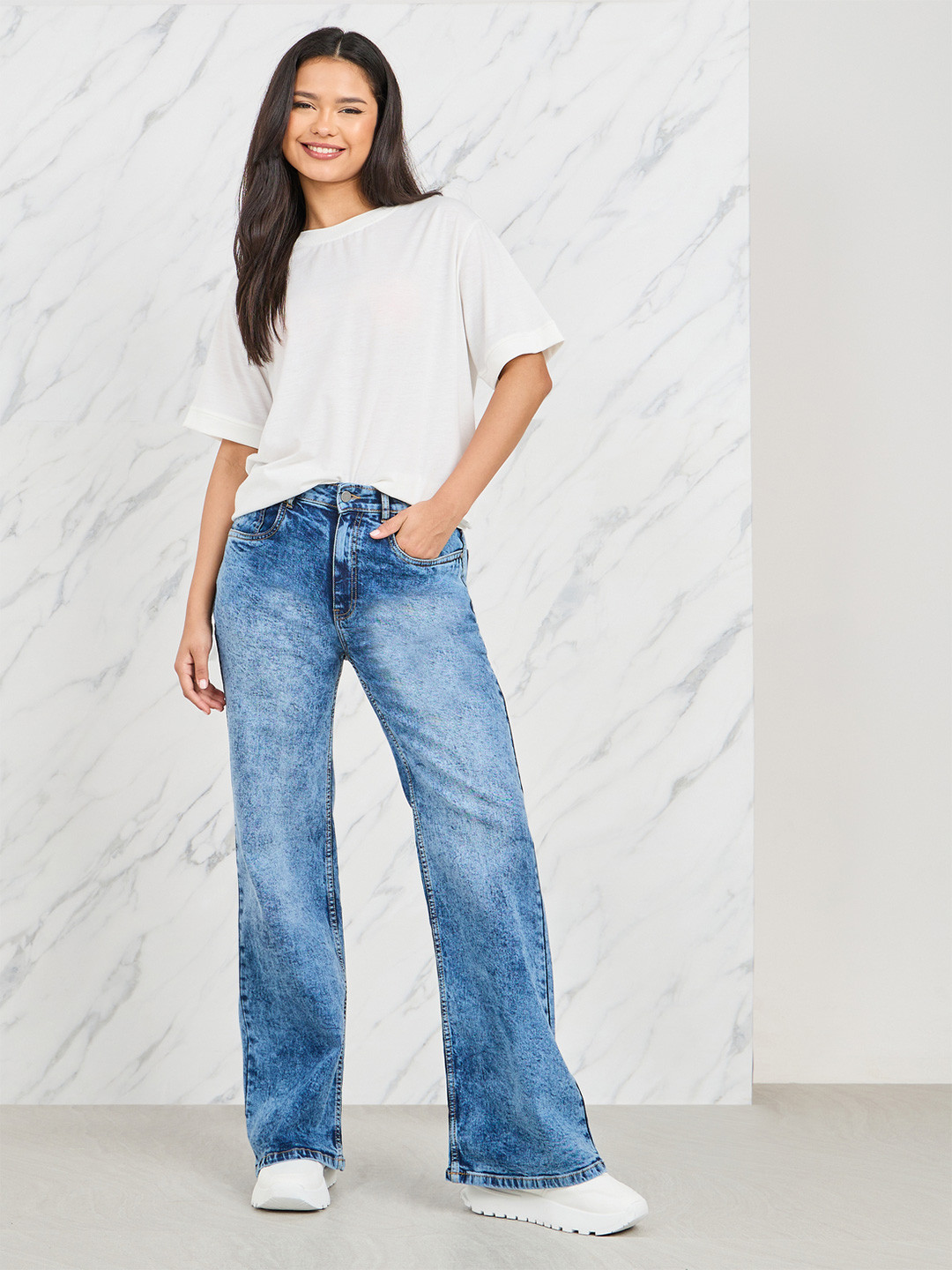 Styli Mid Rise Wide Flare and Fit Jeans