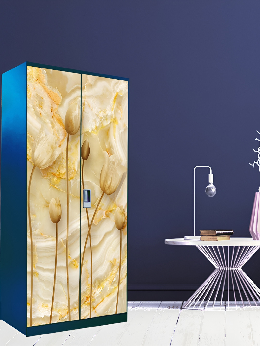 WALLWEAR Beige & Brown Floral Printed Self-Adhesive Wardrobe Wallpaper