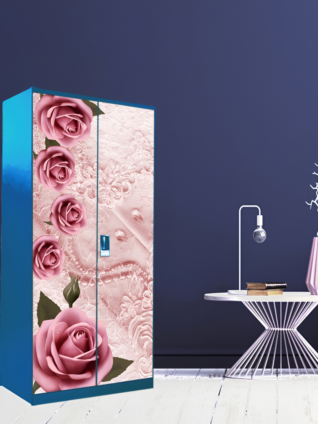 WALLWEAR Pink & Green Floral Printed Self-Adhesive Wardrobe Wallpaper