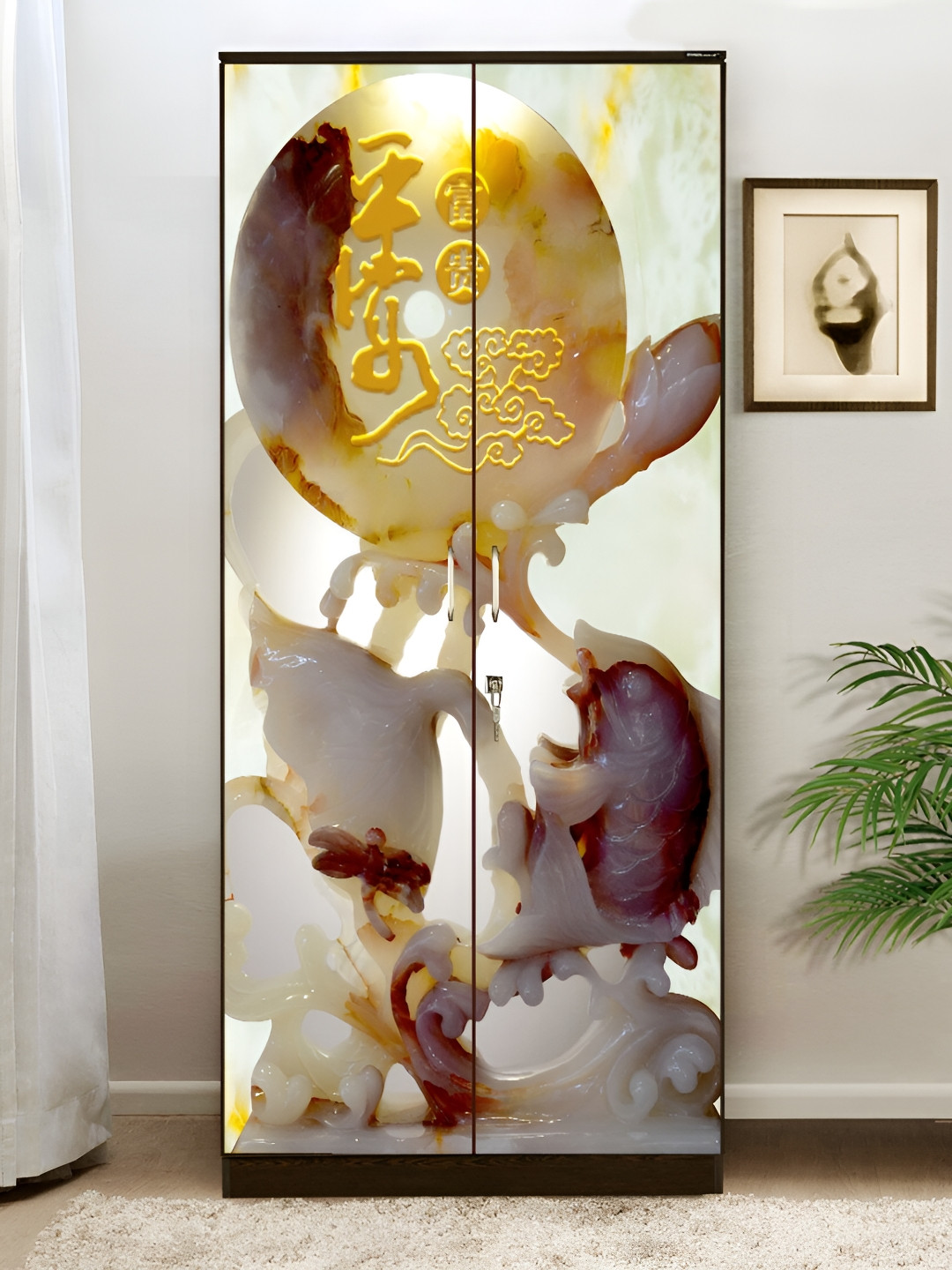 WALLWEAR Cream & Beige Gubara-Printed Self-Adhesive Wardrobe Wallpaper