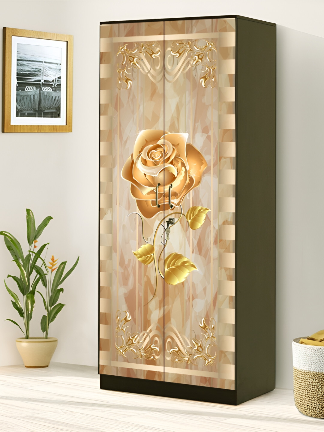 WALLWEAR Brown Floral Printed Self-Adhesive Wardrobe Wallpaper