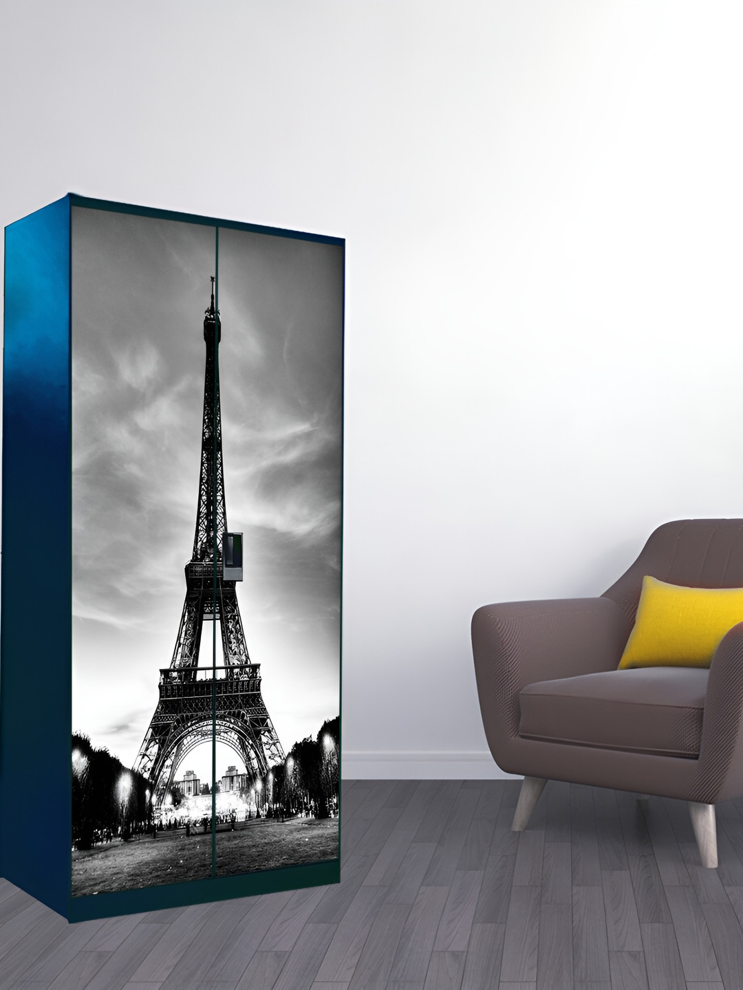 WALLWEAR Grey & Black Eiffel Tower-printed Self-Adhesive Wardrobe Sticker