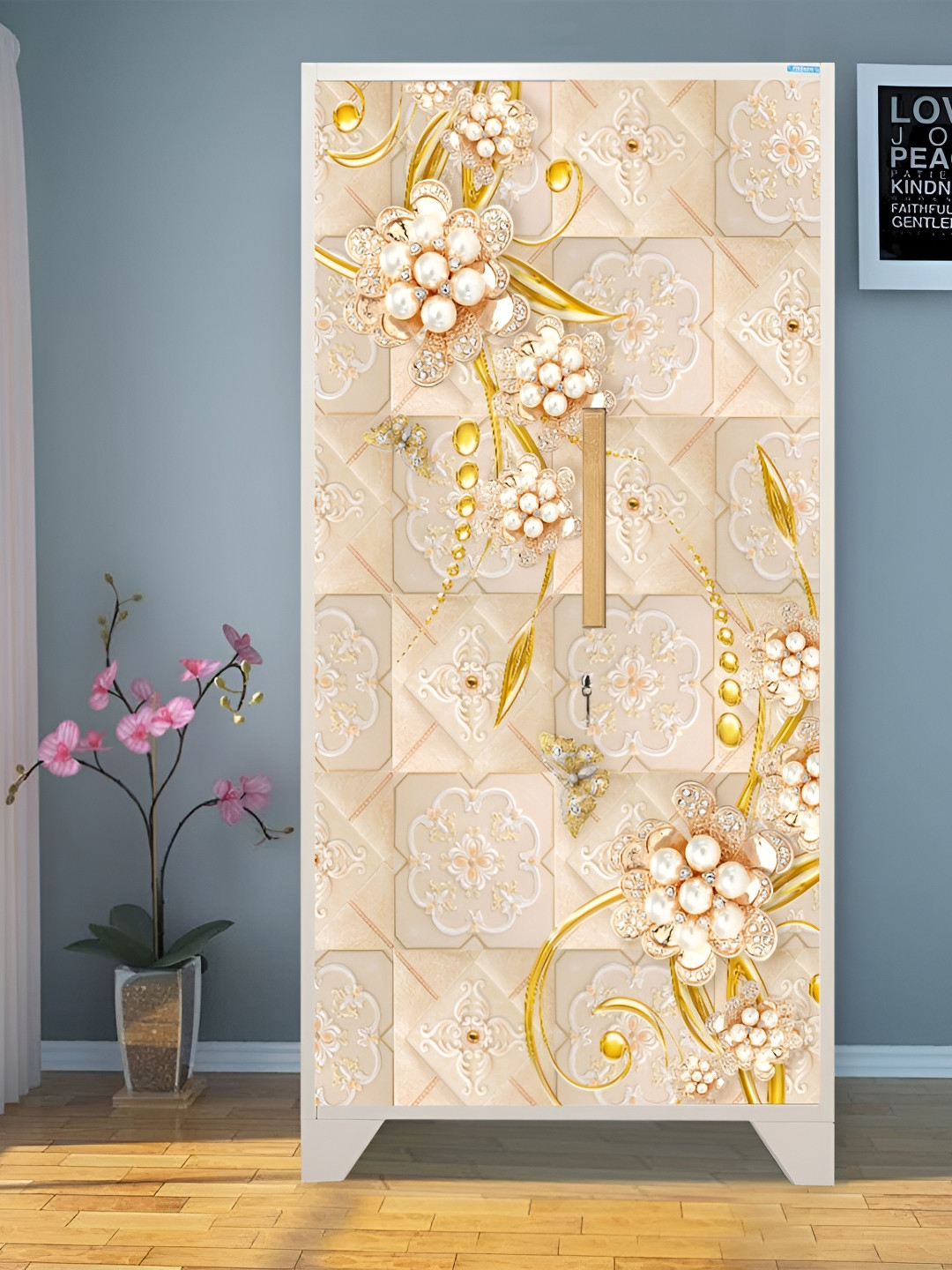 WALLWEAR Beige & White printed Self-Adhesive Wardrobe Wallpaper