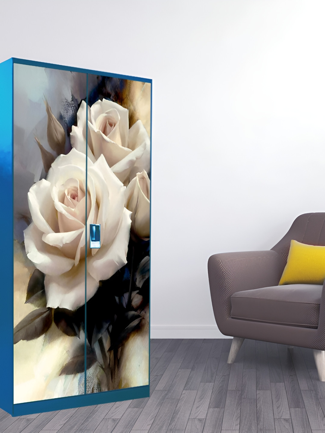 WALLWEAR Beige & Grey Floral Printed Self Adhesive Wardrobe Wallpaper