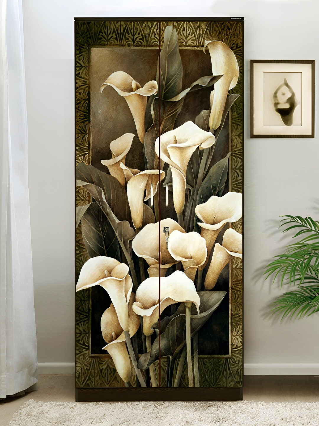 WALLWEAR Beige & Brown Floral Printed Self Adhesive Wardrobe Wallpaper