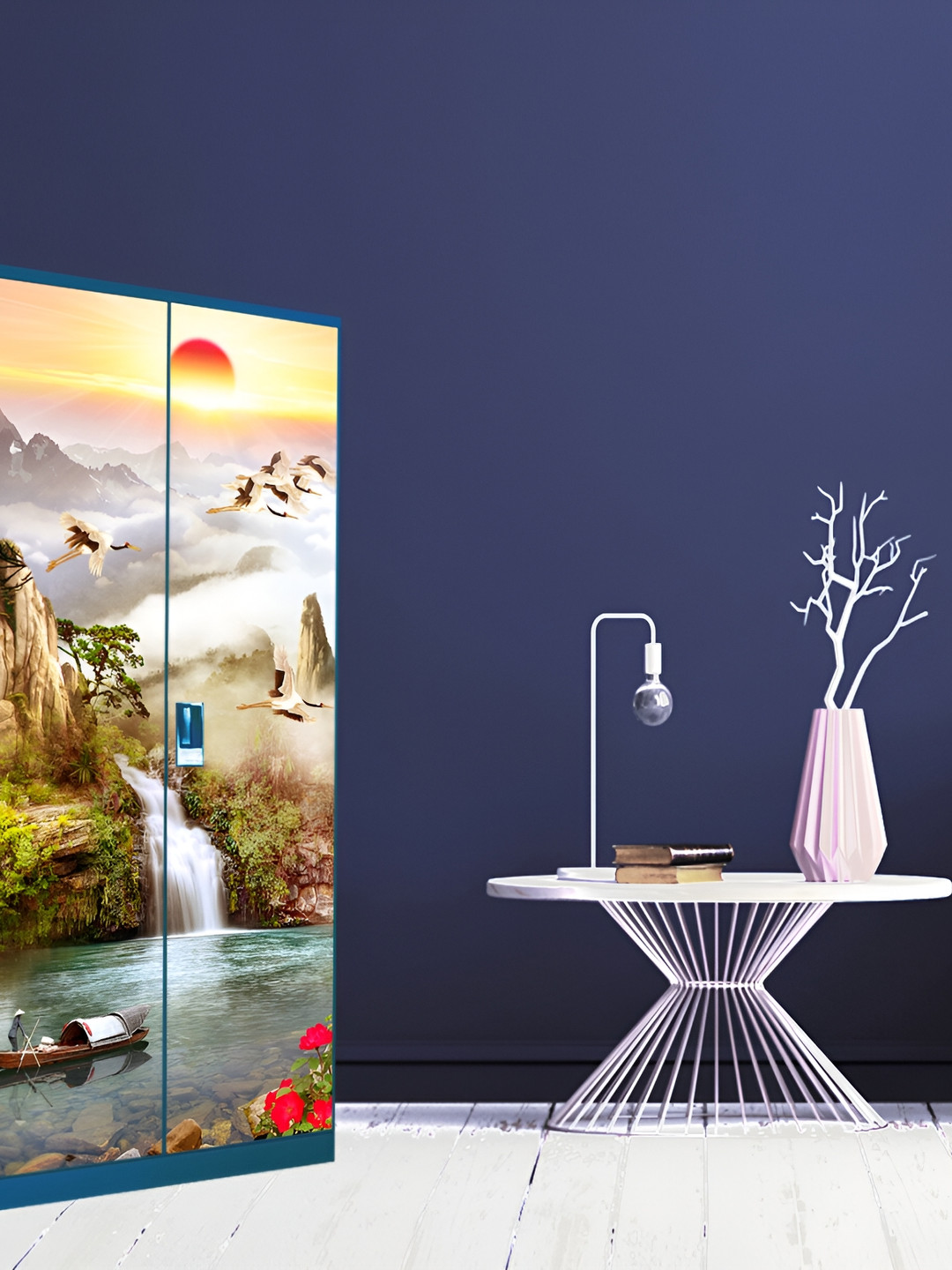 WALLWEAR Beige & Brown Sunset Printed Self Adhesive Wardrobe Wallpaper