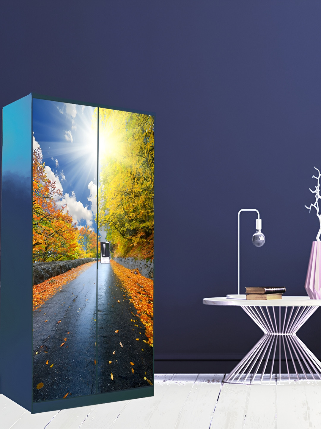 WALLWEAR Blue & Grey Foot Path Printed Self Adhesive Wardrobe Wallpaper