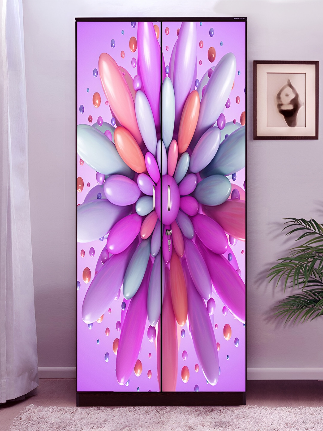 WALLWEAR Lavender Colored & Grey Cadbury Gems Printed Self-Adhesive Wardrobe Sticker