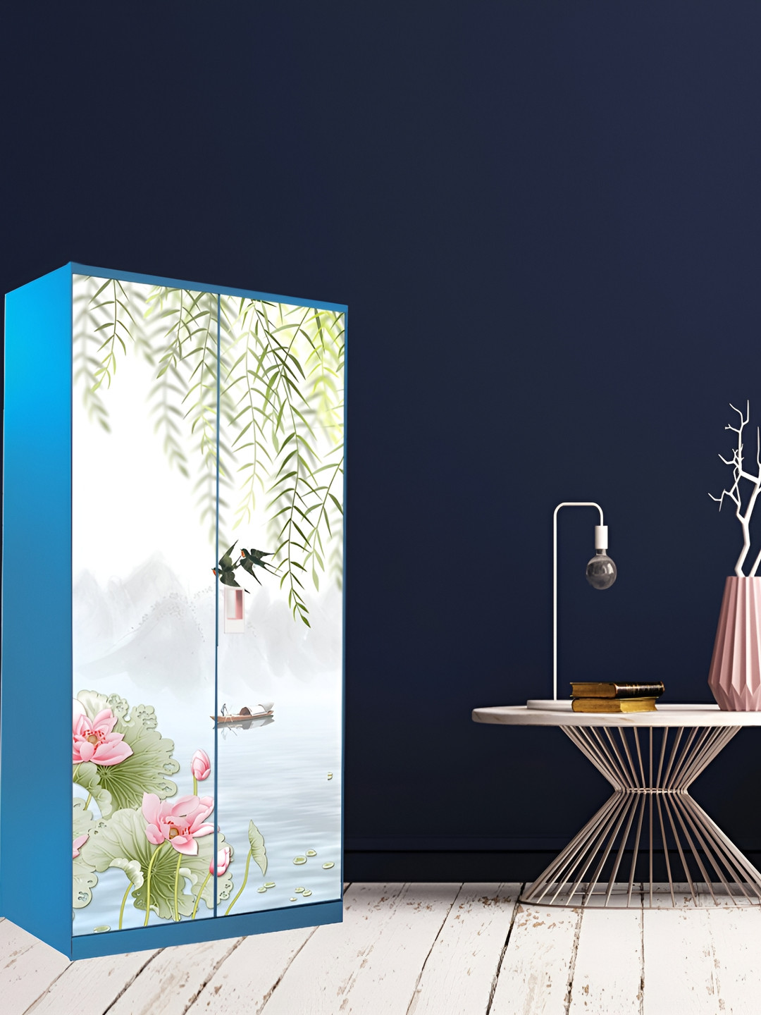 WALLWEAR White & Green Floral-printed Self-Adhesive Wardrobe Wallpaper
