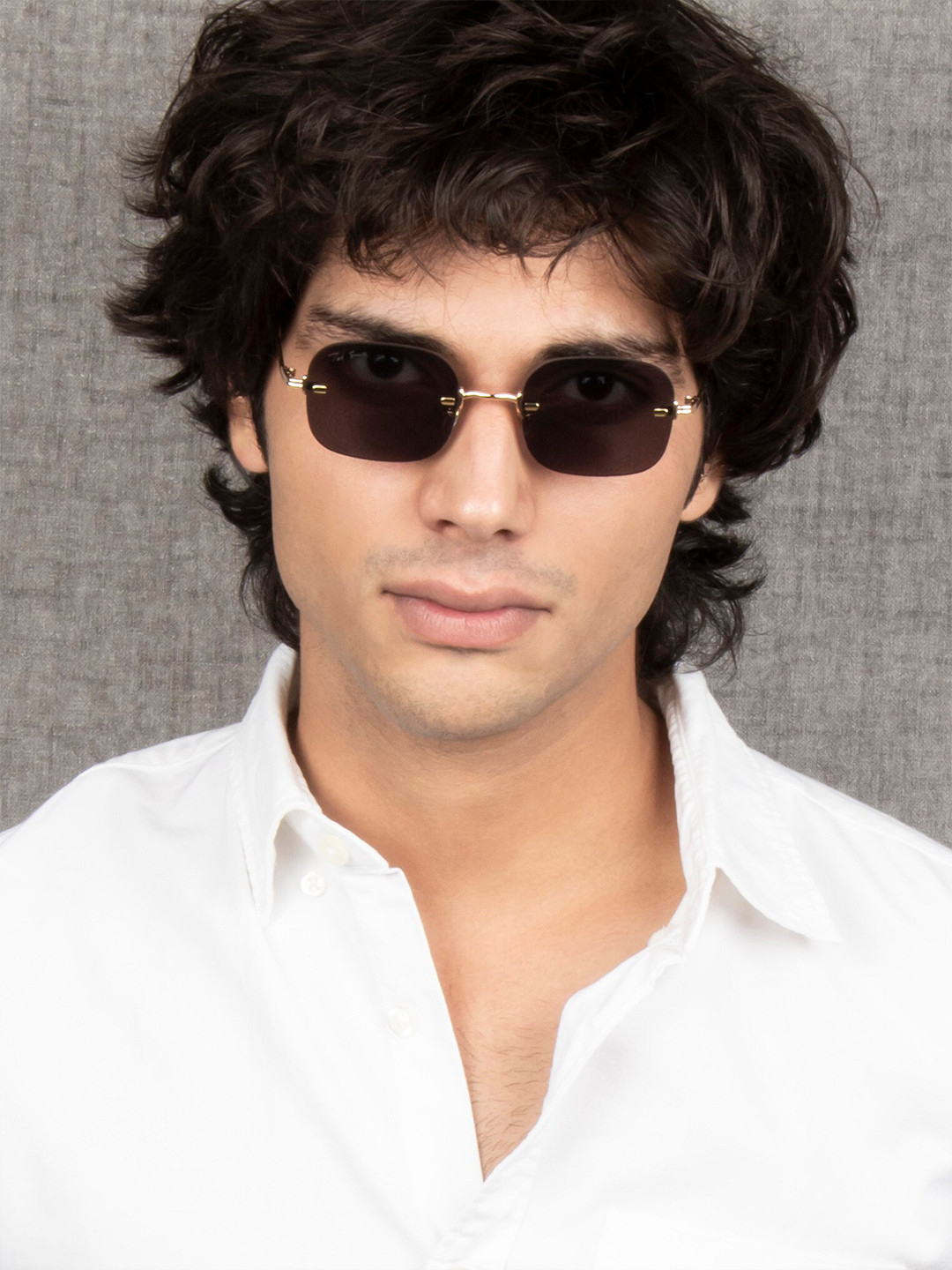 Ted Smith Unisex Gold-Black Aesthetic Rimless Square Sunglasses With UV Protected Lens