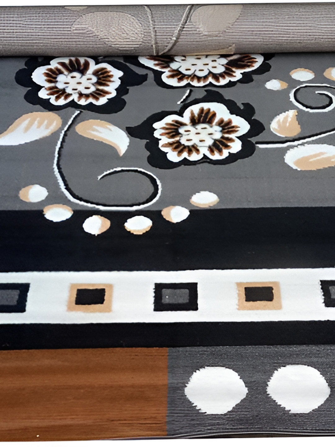 Asad Emporium Rugs Grey & White Floral  Anti-Skid Carpet