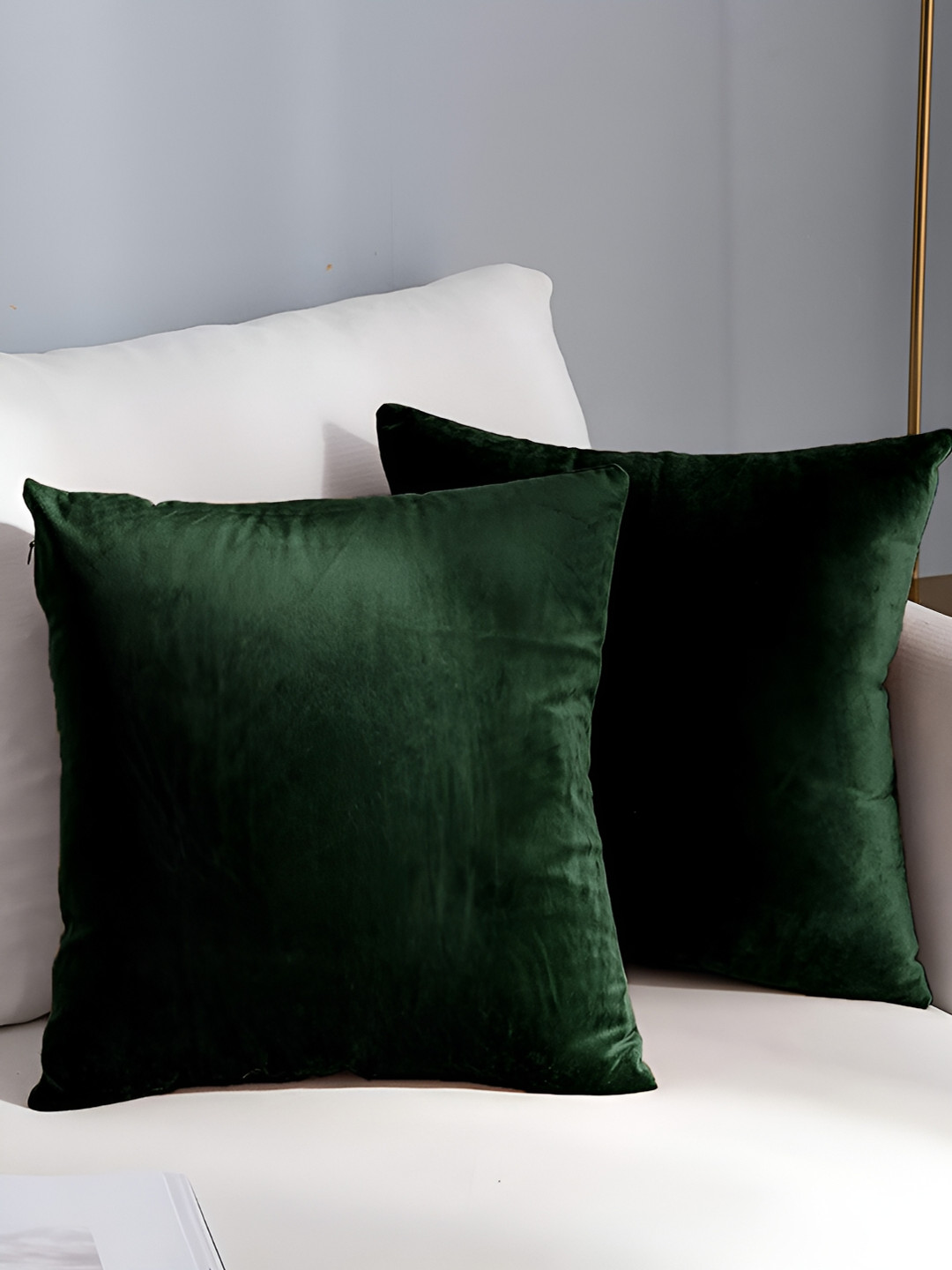 AEROHAVEN Green Velvet Washable 2 Piece Square Cushion Covers -18x18In
