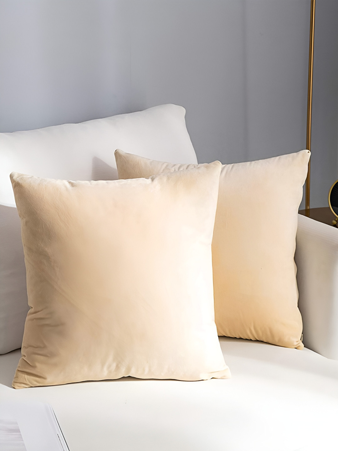 AEROHAVEN Reversible Cream Velvet Reversible 2 Pcs Square Cushion Covers - 18 x 18 In