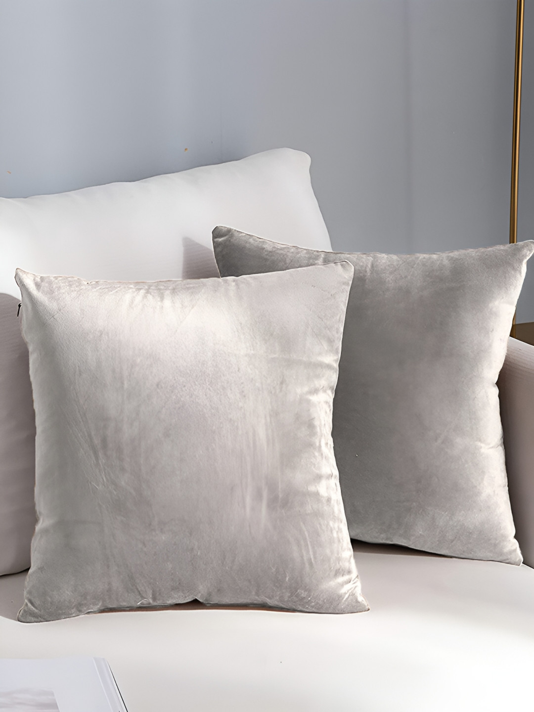 AEROHAVEN Silver Velvet Reversible 2 Square Cushion Covers -18x18In