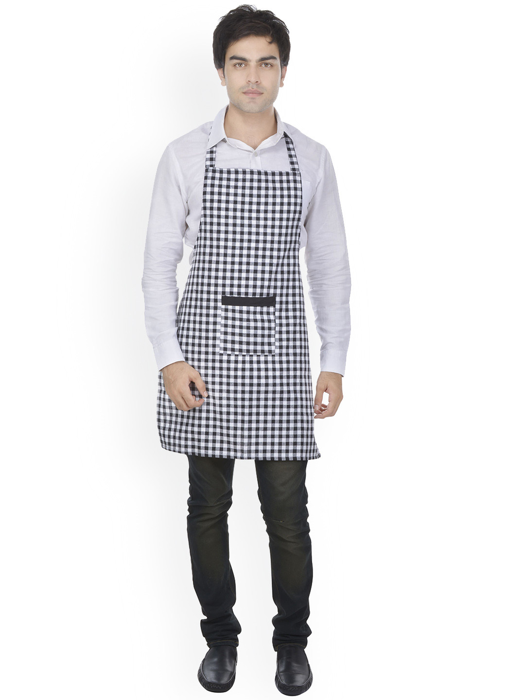 SWITCHON Black & White Checked Cotton Apron With Cap