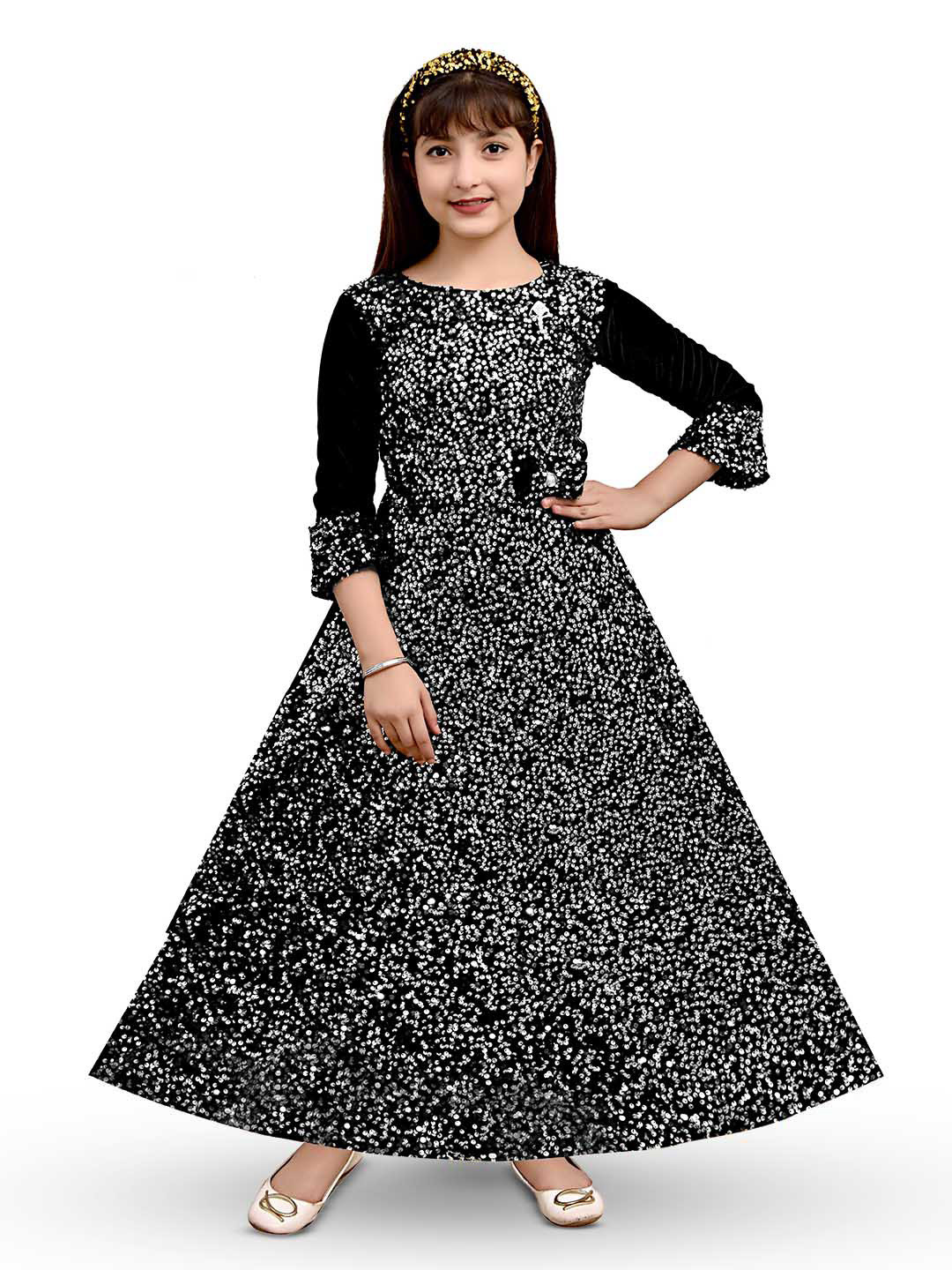 BAESD Girls Embellished Bow Velvet Maxi Dress