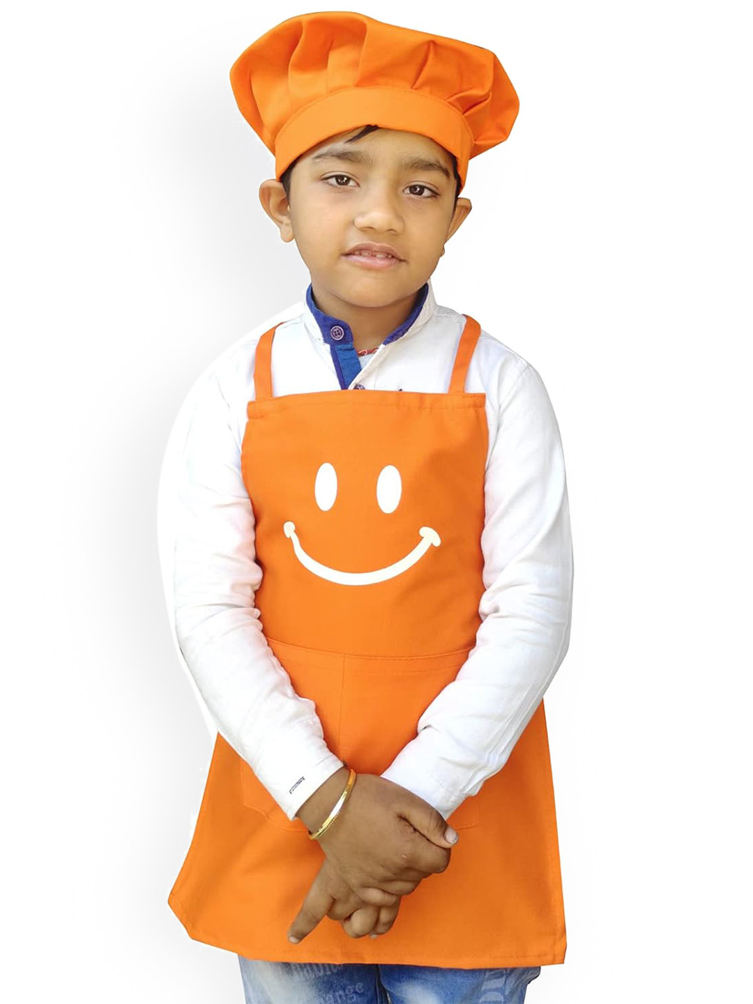 SWITCHON Orange & White Printed Waterproof Apron With Cap