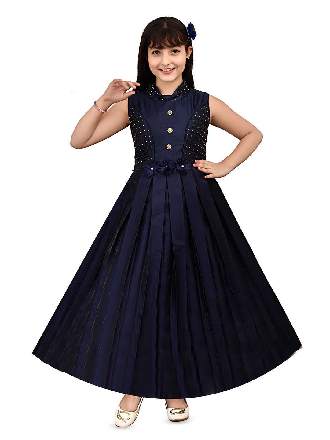 BAESD Round Neck Applique  Silk Fit and Flare Maxi Dress