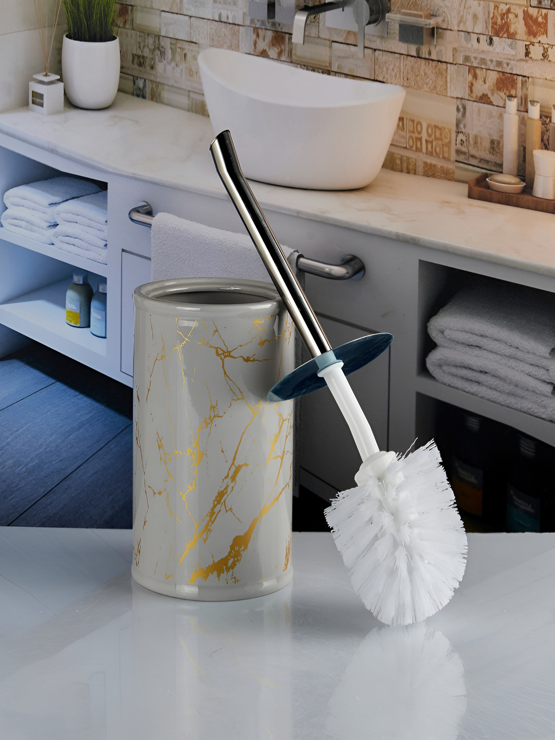 Kookee Grey Abstract Ceramic Toilet Brush Holder