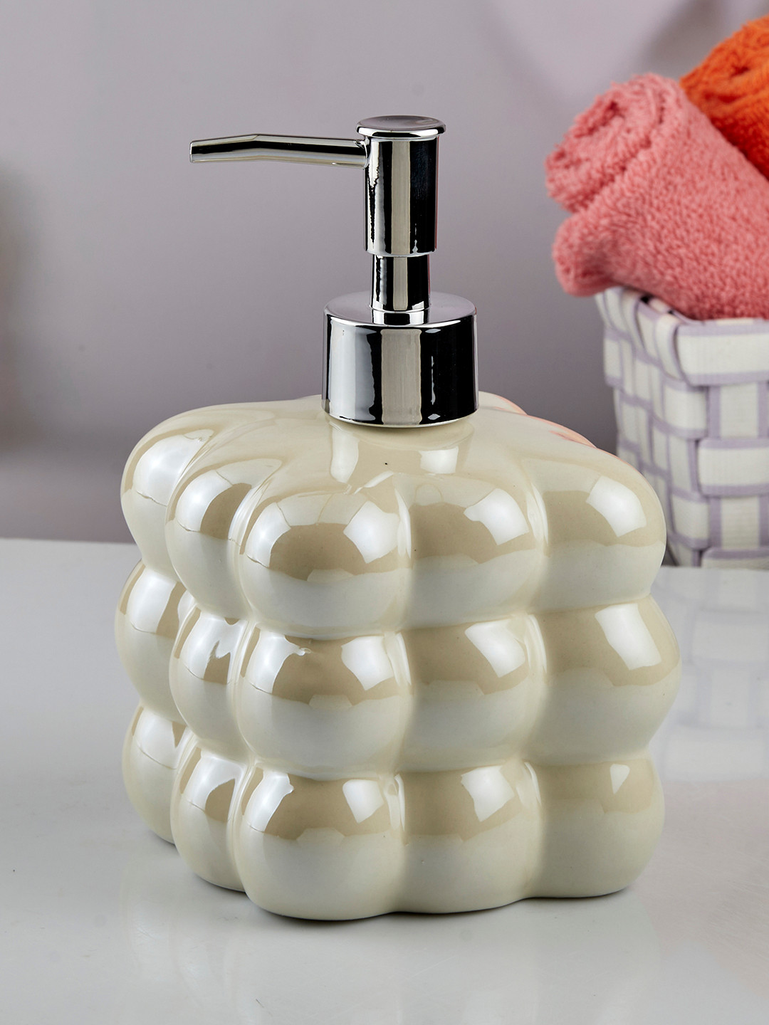 Kookee Beige Abstract Pattered Ceramic Soap Dispenser 400 ml