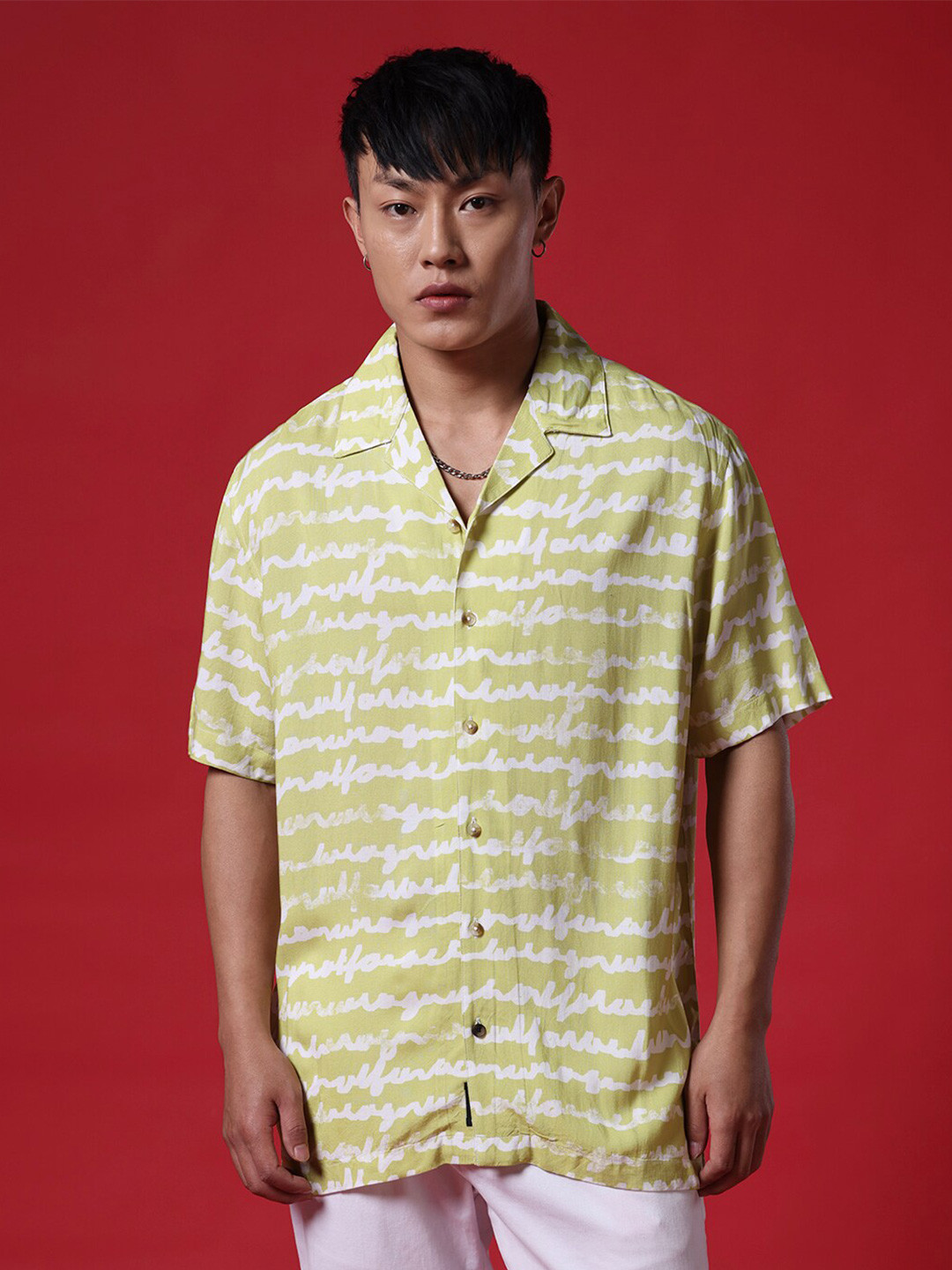 WROGN Printed Lapel Collar Drop-Shoulder Sleeves Oversized Casual Shirt