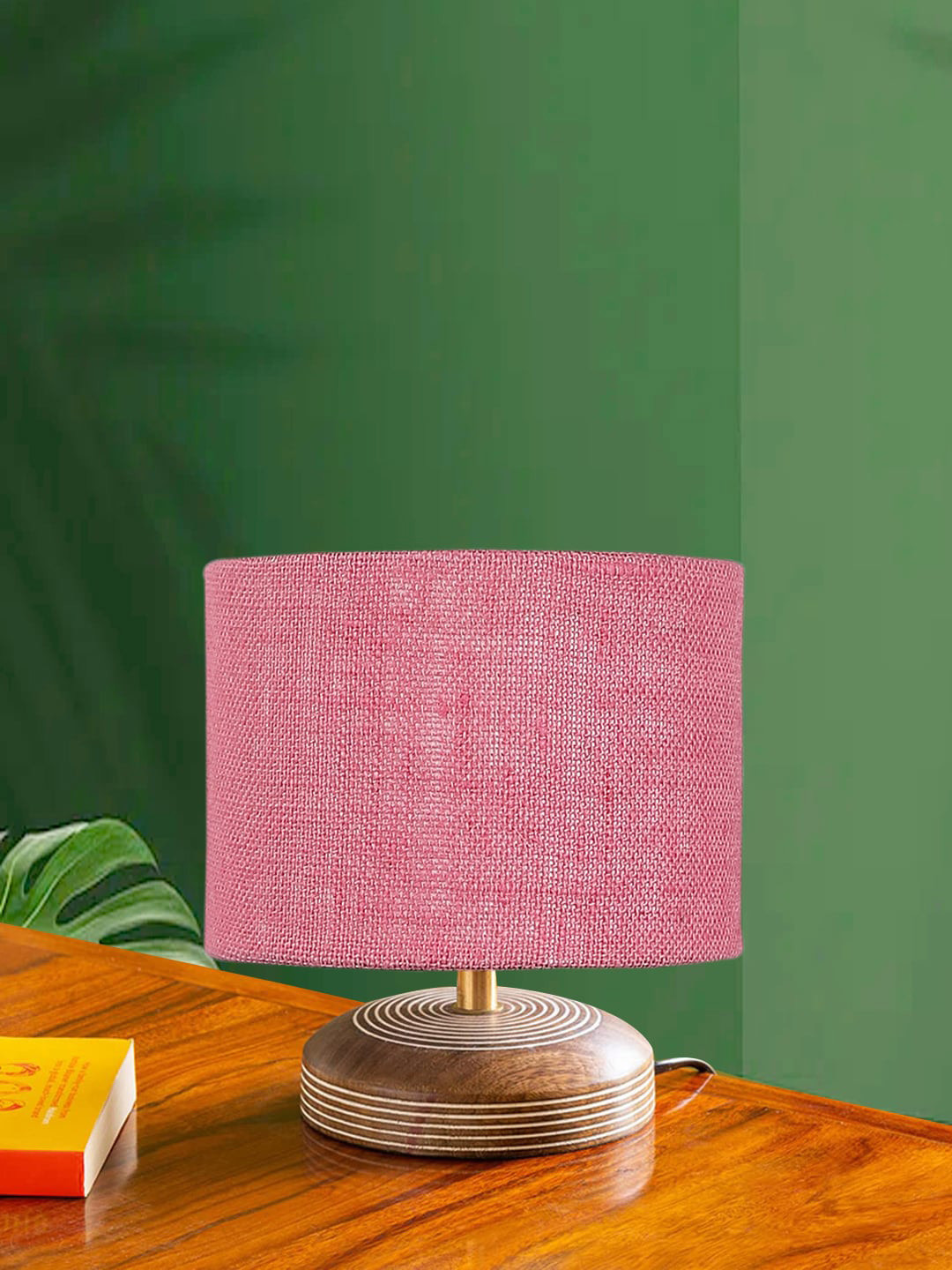Devansh Pink Cylinder Wooden Cylinder Table Lamps