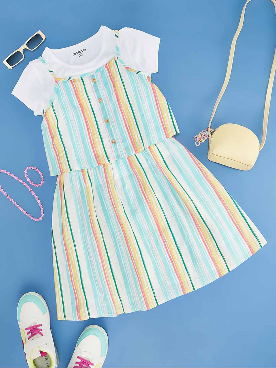 Pantaloons Junior Girls Striped A-Line Dress With T shirt