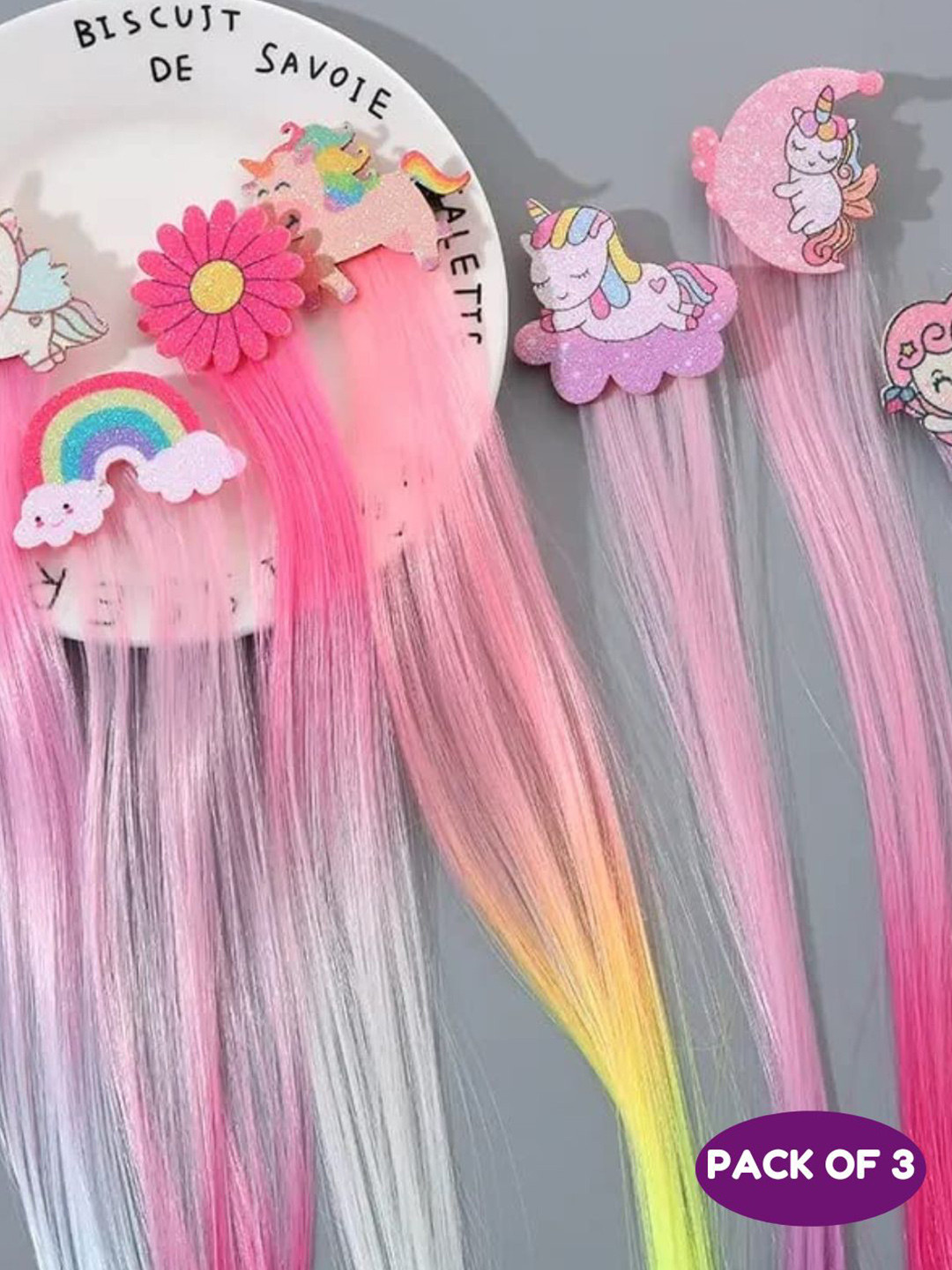 BAESD Girls Set of 3 Alligator Hair Clip Attached Hair Extensions