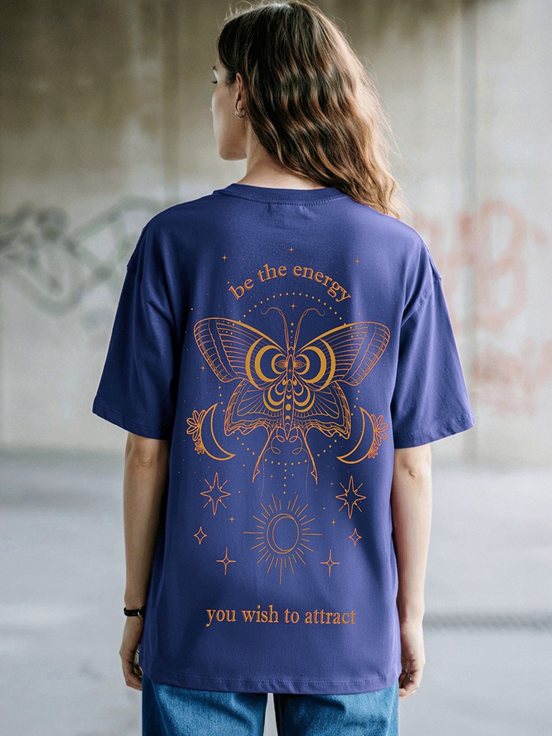 Bewakoof Heavy Duty 1.0 Women Skipper Blue Magic In You Graphic Printed Oversized T-shirt