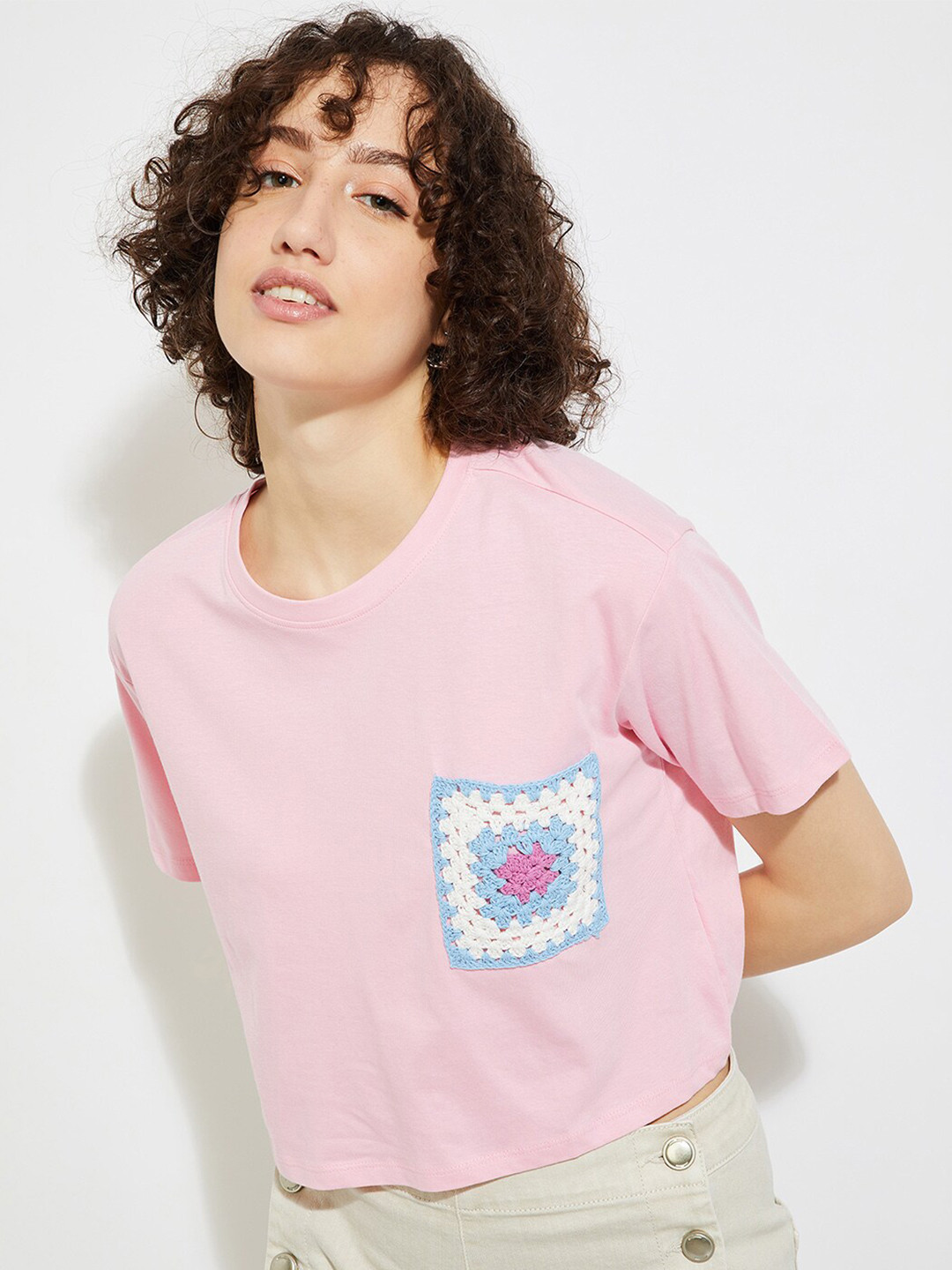 max URB_N Floral Round Neck Short Sleeves Cotton T-shirt
