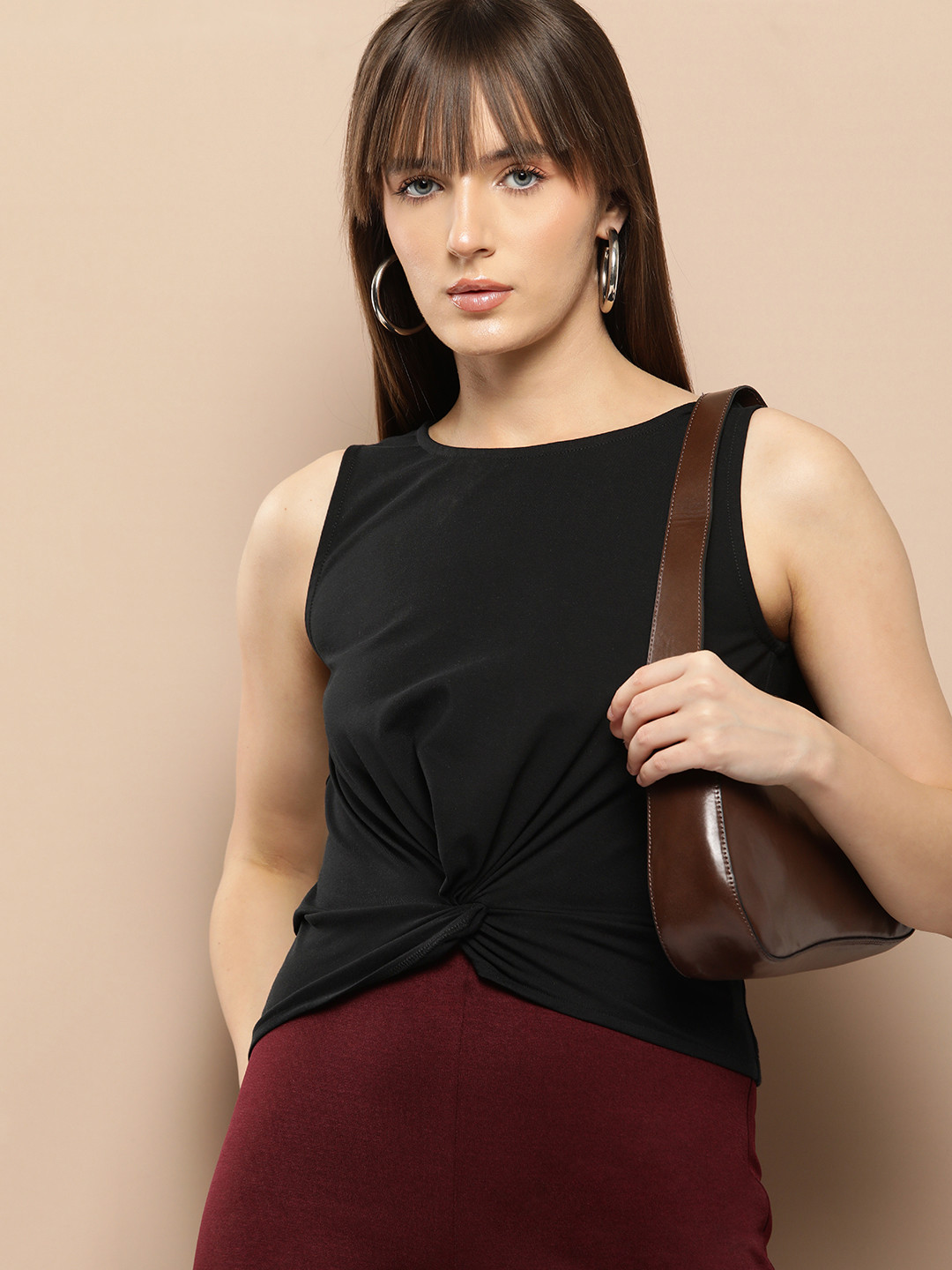 Chemistry Women Solid Sleeveless Short T-shirt