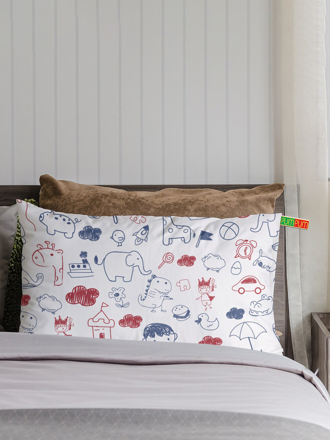 Pum Pum White 2 Pieces Printed Organic Cotton Baby Pillows