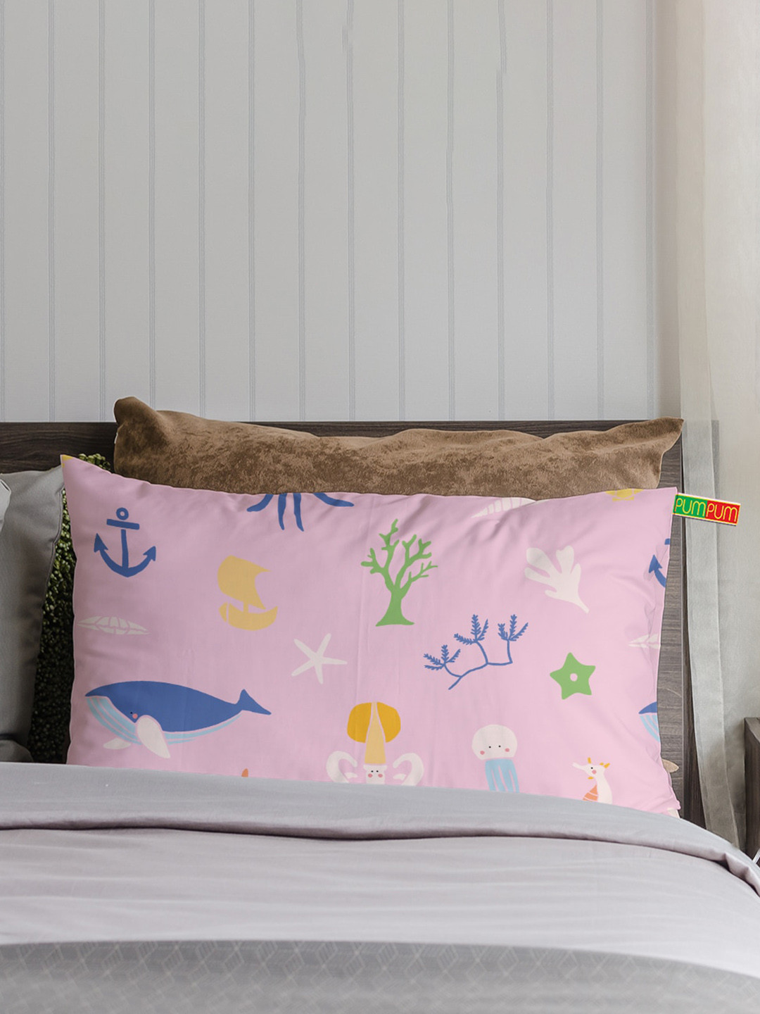 Pum Pum Pink & Blue 2 Pieces Pink Printed Cotton Pillows