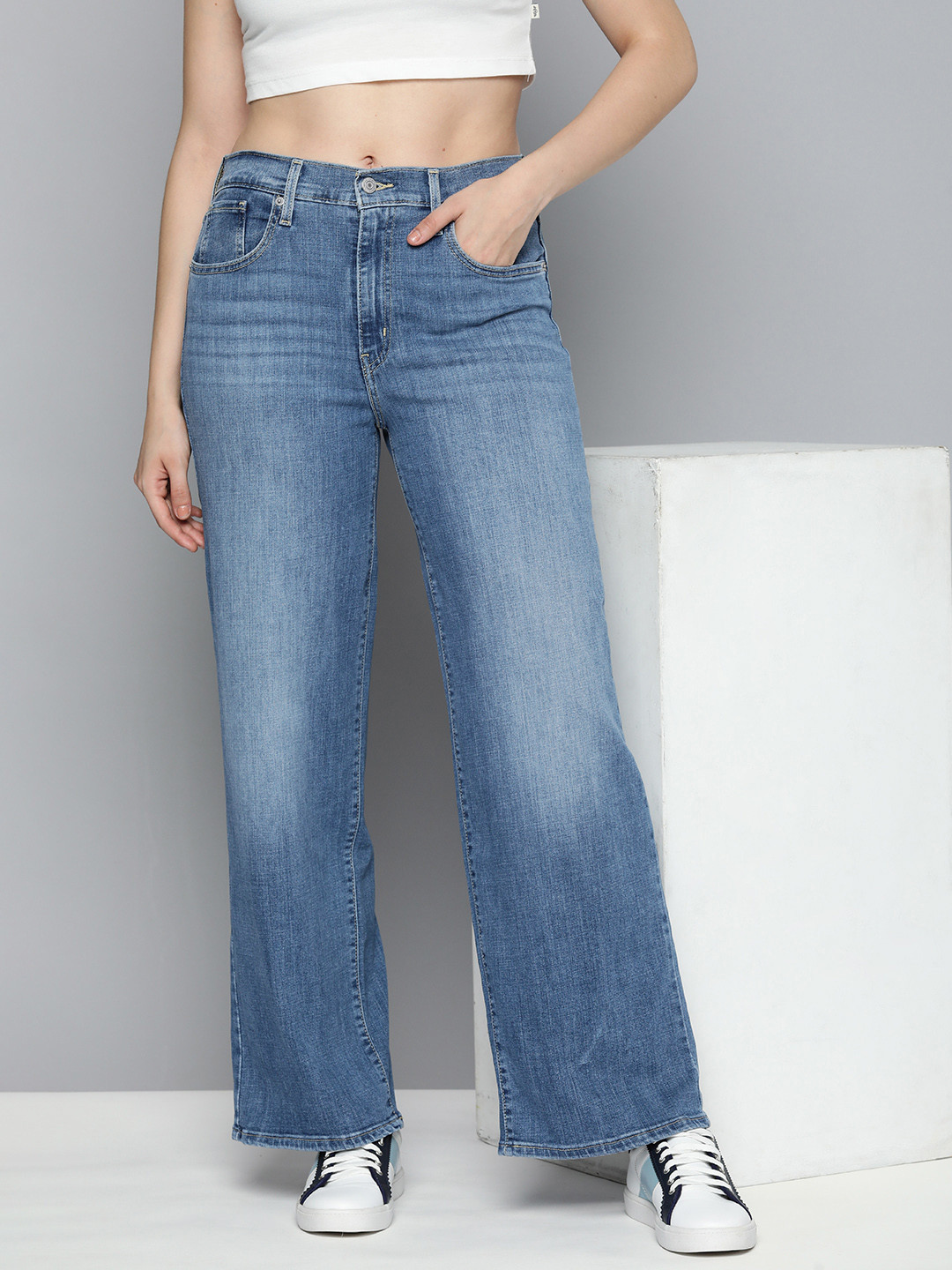 Buy Levis Women Wide Leg High-Rise Heavy Fade Stretchable Jeans